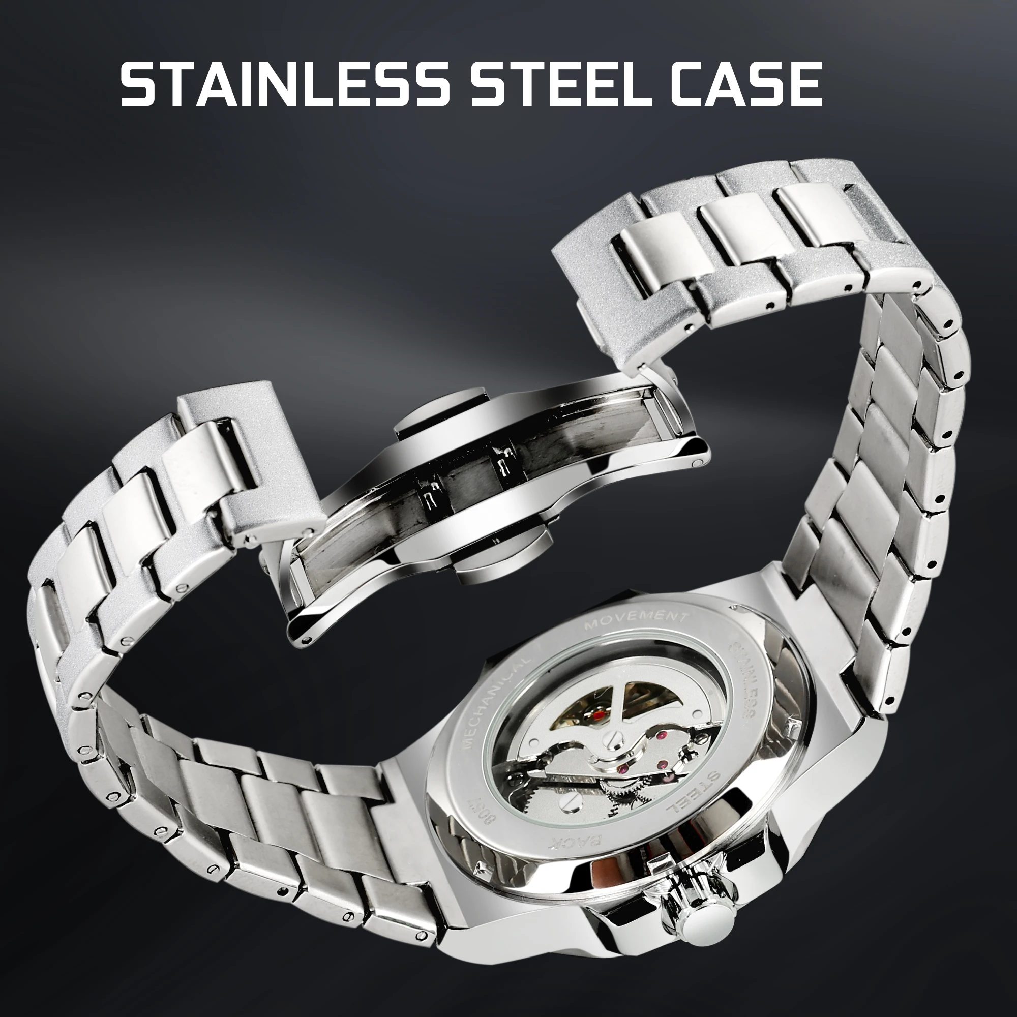 Men Automatic Mechanical Watches Top Brand Luxury Stainless Steel Waterproof Skeleton Clock Luminous Business Clock Reloj Hombre