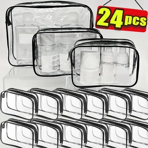 Imagen 2 del producto Juego de organizador de cosméticos de PVC transparente, estuches de aseo de viaje transparentes para herramientas de maquillaje, almacenamiento de belleza, 1/12 Uds.