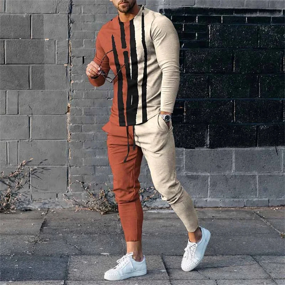 Autumn Long Sleeve+Trousers Suit Men Streetwear Casual Men Long Style Set Oversized Set Long Tracksuit Men Clothing 2 Piece Sets