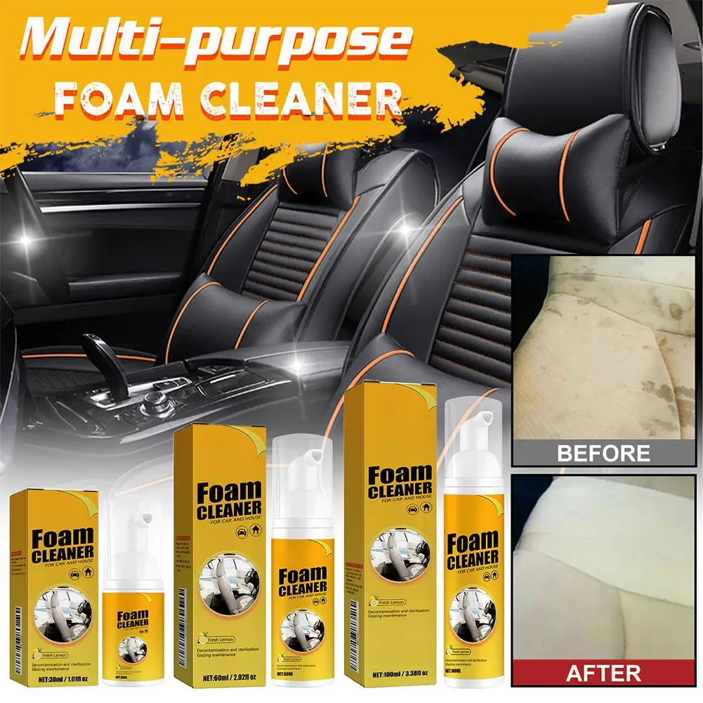 

Car Interior Cleaner Spray 30ml Multi Purpose Foam Cleaner Waterless Wash for Leather Upholstery Decontamination Auto Accessorie