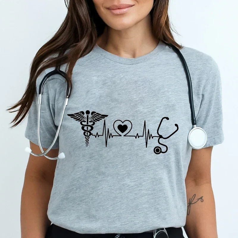 Heartbeat Nurse T-shirts for Women Clothing Doctor Shirt Medical Print Tshirt Nurse Life Tee Shirts Clothes Hospital Staff Shirt