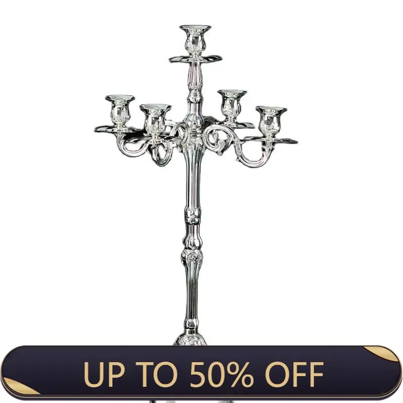 Luxury Tall Candle Holder Metal Living Room Silver Tealight Five Arm Candlestick Wedding Centerpieces Bougeoir Home Decor FC370