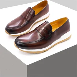 Genuine Leather Men Shoes Slip On Loafers Handmade Comfortable Fashion Casual Leather Shoes Banquet Formal Dress Men Shoes