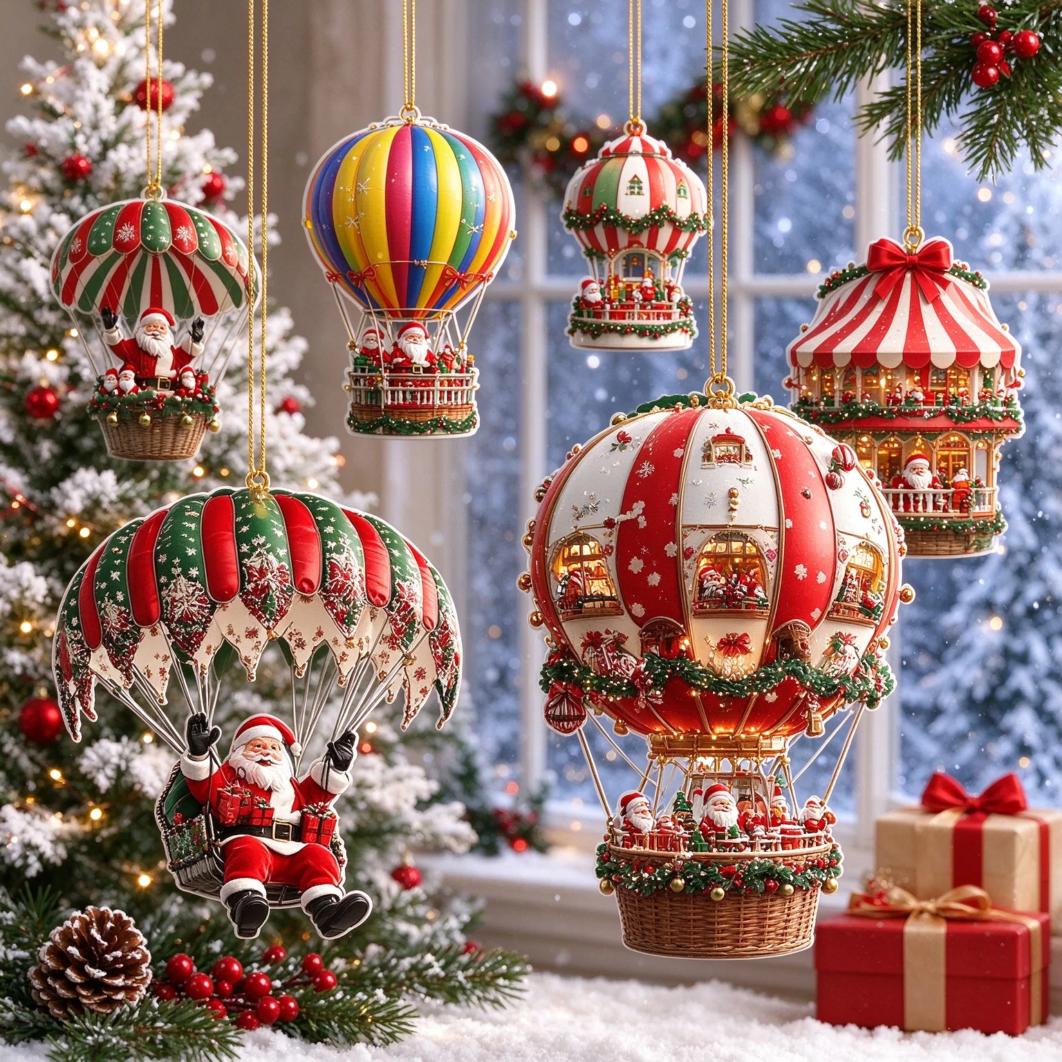 10 pieces of Santa Claus parachute series handmade wooden home garden perfect holiday gift decoration pendant