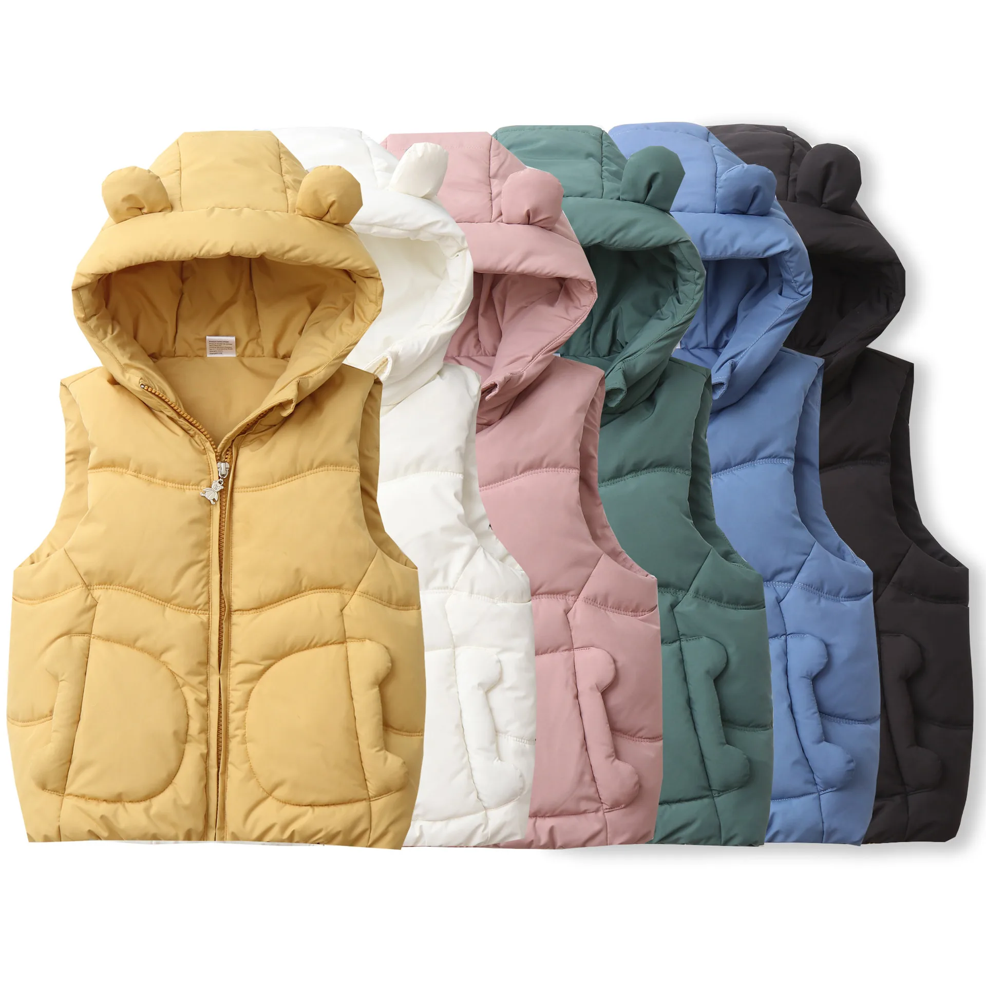 Candy Colour Hooded Cotton Boys and Girls Vest Children's Cotton Vest Fashionable Hundred 2025 Children's Clothing