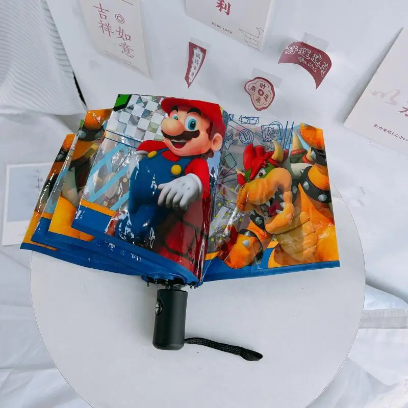 Anime Super Mario Bros Manual Automatic Umbrella Cartoon Transparent Folding Portable Wind Resistant Sunshade Birthday Gifts