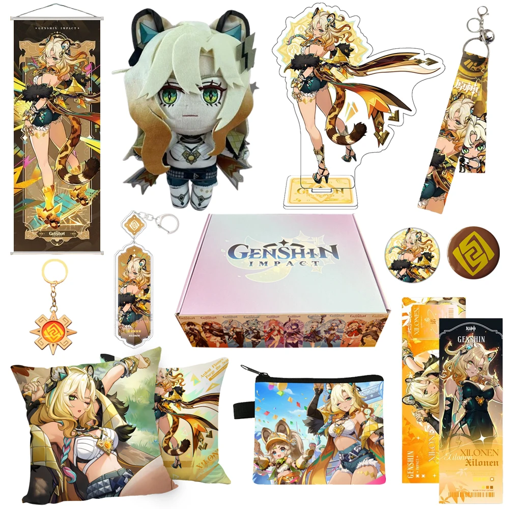 Genshin Impact Chasca Xilonen Navia Fontaine Furina Neuvillette Wriothesley Baizhu Kaveh Gift Box Include Keychain Doll Pillow