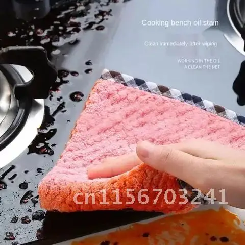 Daily Kitchen Dish Towel, Cloth Dish, Rag Kitchen, Oil Non-stick, Table Cloth Cleaning Thickened, Scouring Pad Absorbent, 2pcs