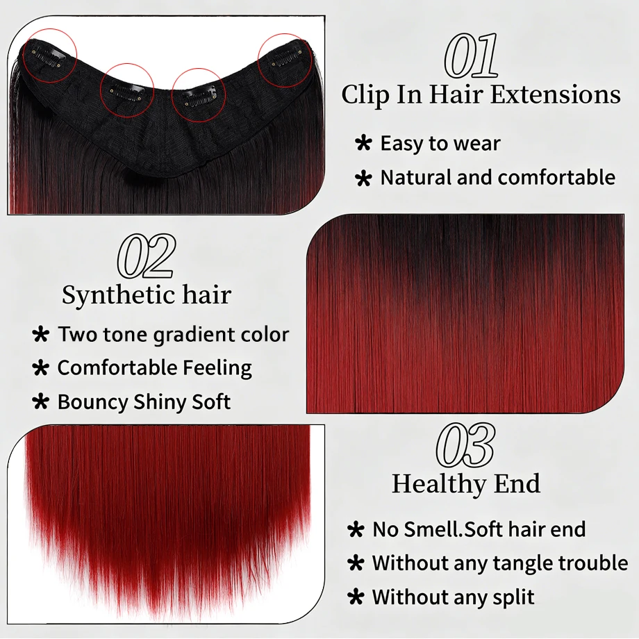 One Piece Clip In Hair Extensions Synthetic Straight Ombre Color Hairpiece Invisible 24 inch Long Hair For Women Daily Party Use