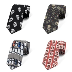 Nieuwe Funny Skull Print Tie Voor Mannen 8Cm Slanke Formele Dating Polyester Stropdas Bar Club Verjaardagsfeestje Mode tie Gravatas
