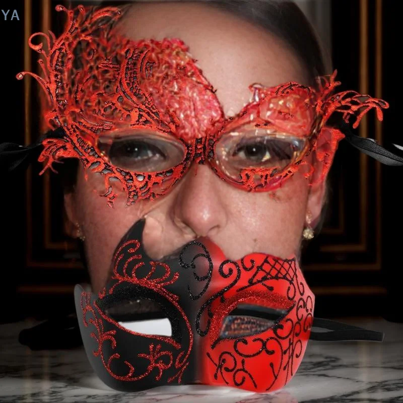 【SA】2pcs Elegant Black Lace Masquerade Mask Set For Couples Perfect For Venetian Party Mardi Gras And Halloween Celebrations