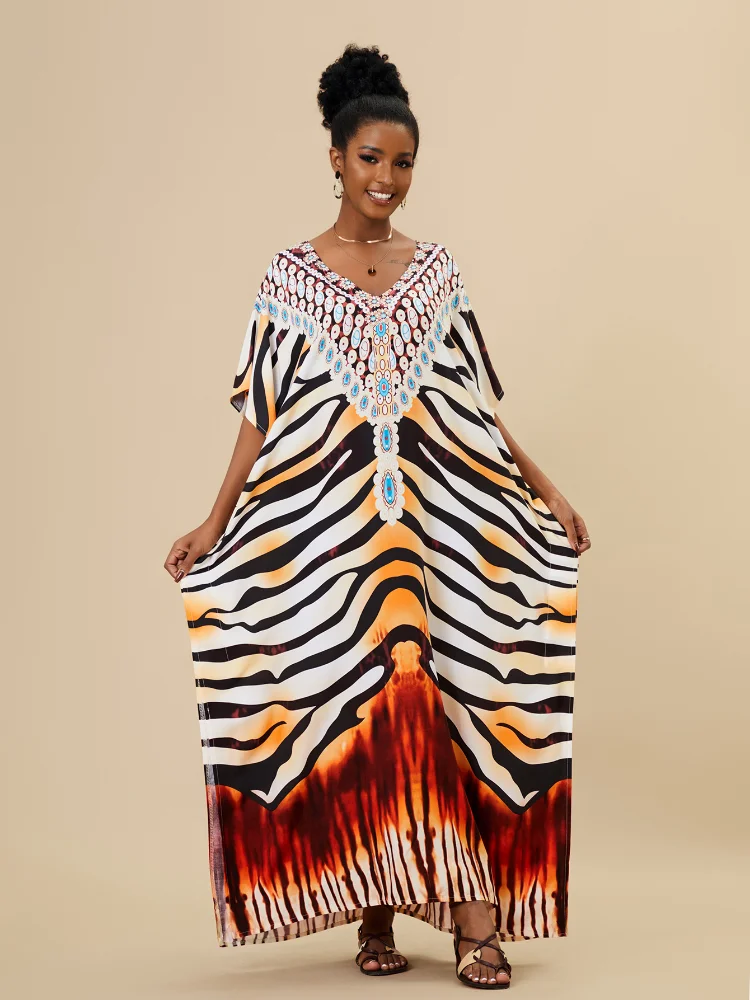 Robe de plage à imprimé africain pour femmes, Kaftans, grande taille, Cover-Up pour les maillots de bain, vêtements de plage, livraison directe