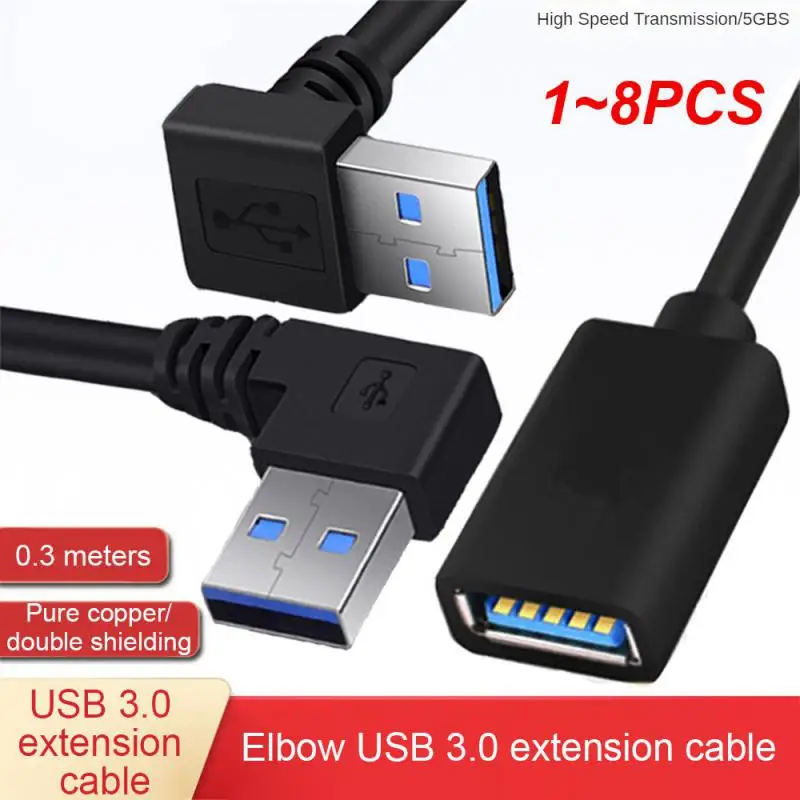 1~8PCS Extension Cable USB 3.0 Male to Female Right Angle 90 Degree USB Adapter UP/Down/Left/Right Cabo USB  0.2M