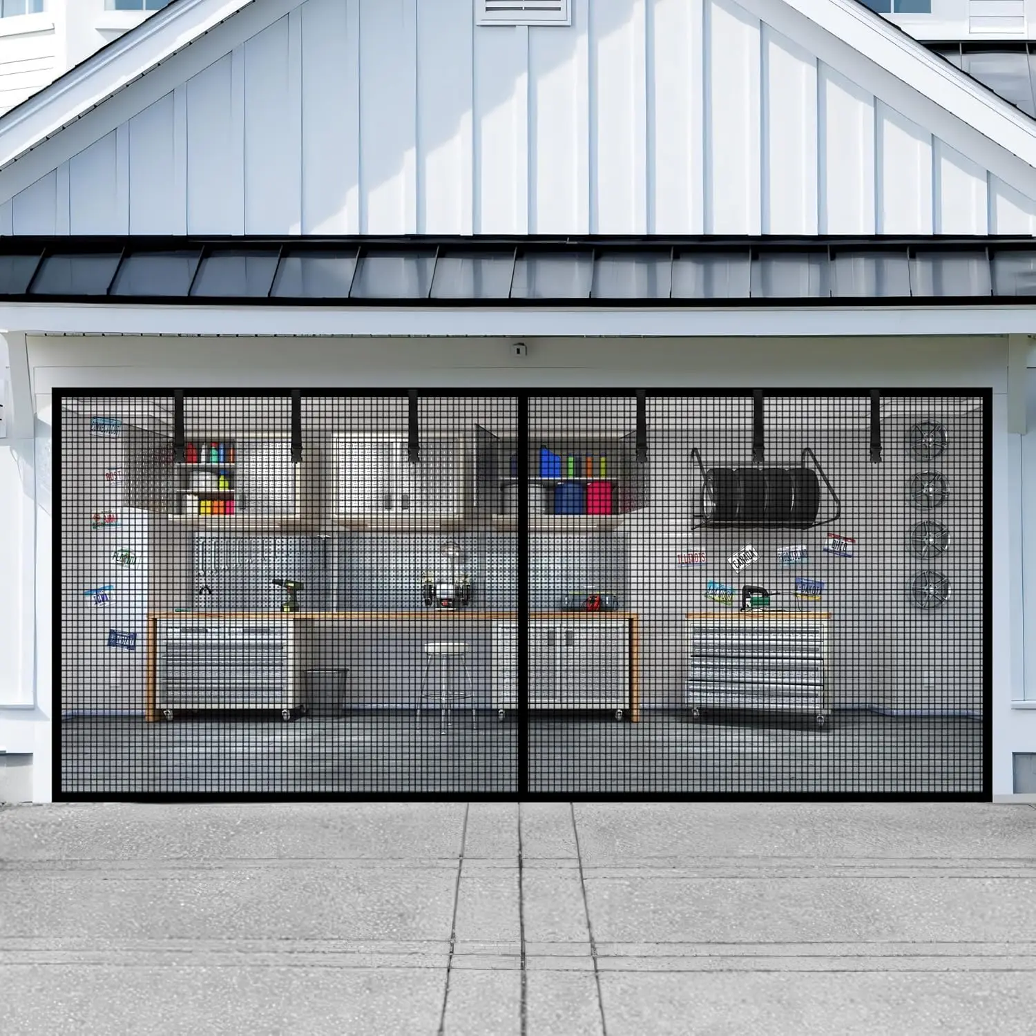 

Garage Door Screen for 2 Car Garage 16x7FT Magnetic Screen Mesh, Heavy Duty Polyethylene Terephthalate with Roll Up Straps,
