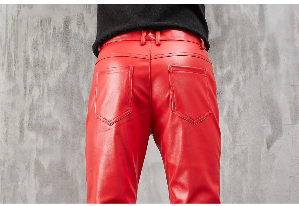 Herren Lederhose Skinny Fit Stretch Mode Pu Lederhose Nachtclub Party & Tanzhose dünn – Detail 5