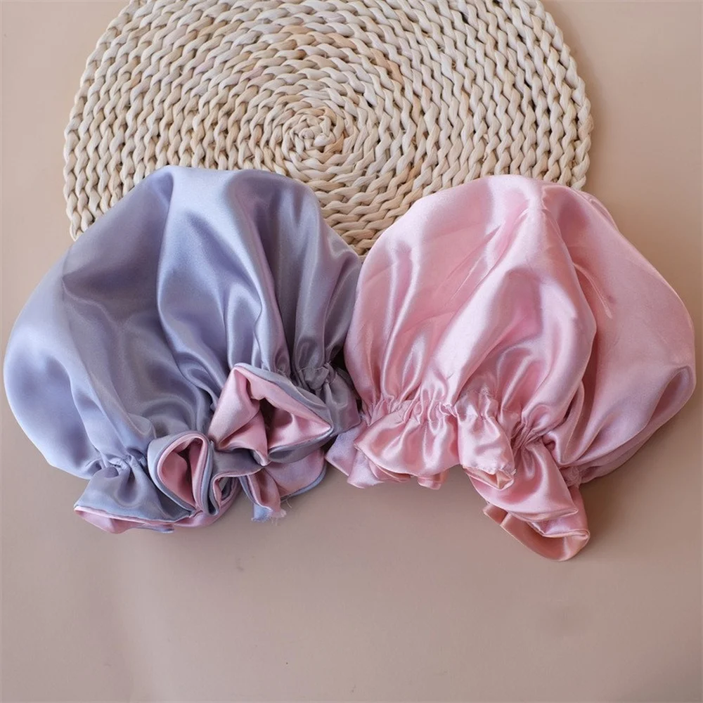 Double Layer Big Bow Knot Sleep Night Cap Satin Hair Protect Hat Baby Girls Night Turban Children Solid Headwrap Sleep Bonnet