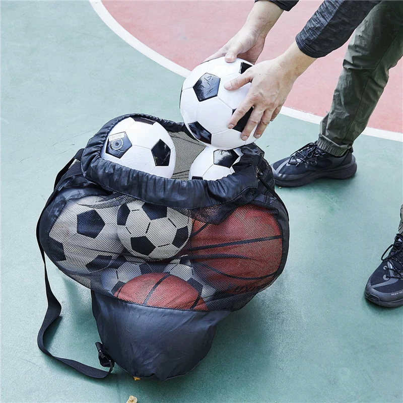 A18E-メッシュバッグ調節可能な巾着サッカー収納袋防水スポーツボールパックバレーボールサッカーポケット