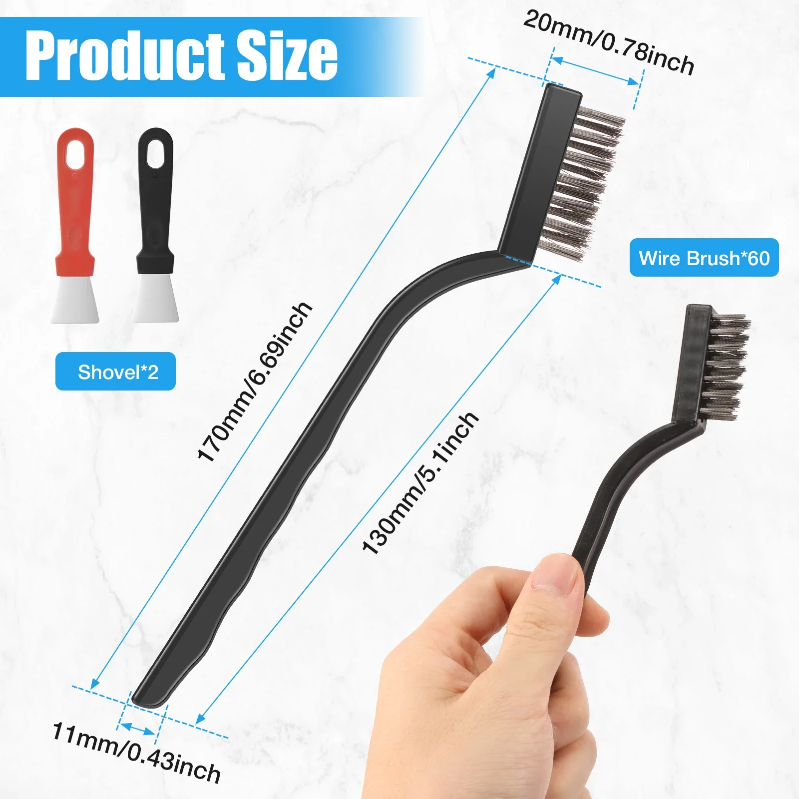 مجموعة فرش سلكية صغيرة مكونة من 60 قطعة، فرشاة احترافية من الفولاذ المقاوم للصدأ مع فتحة تعليق بمقبض مريح لإزالة الصدأ المعدني