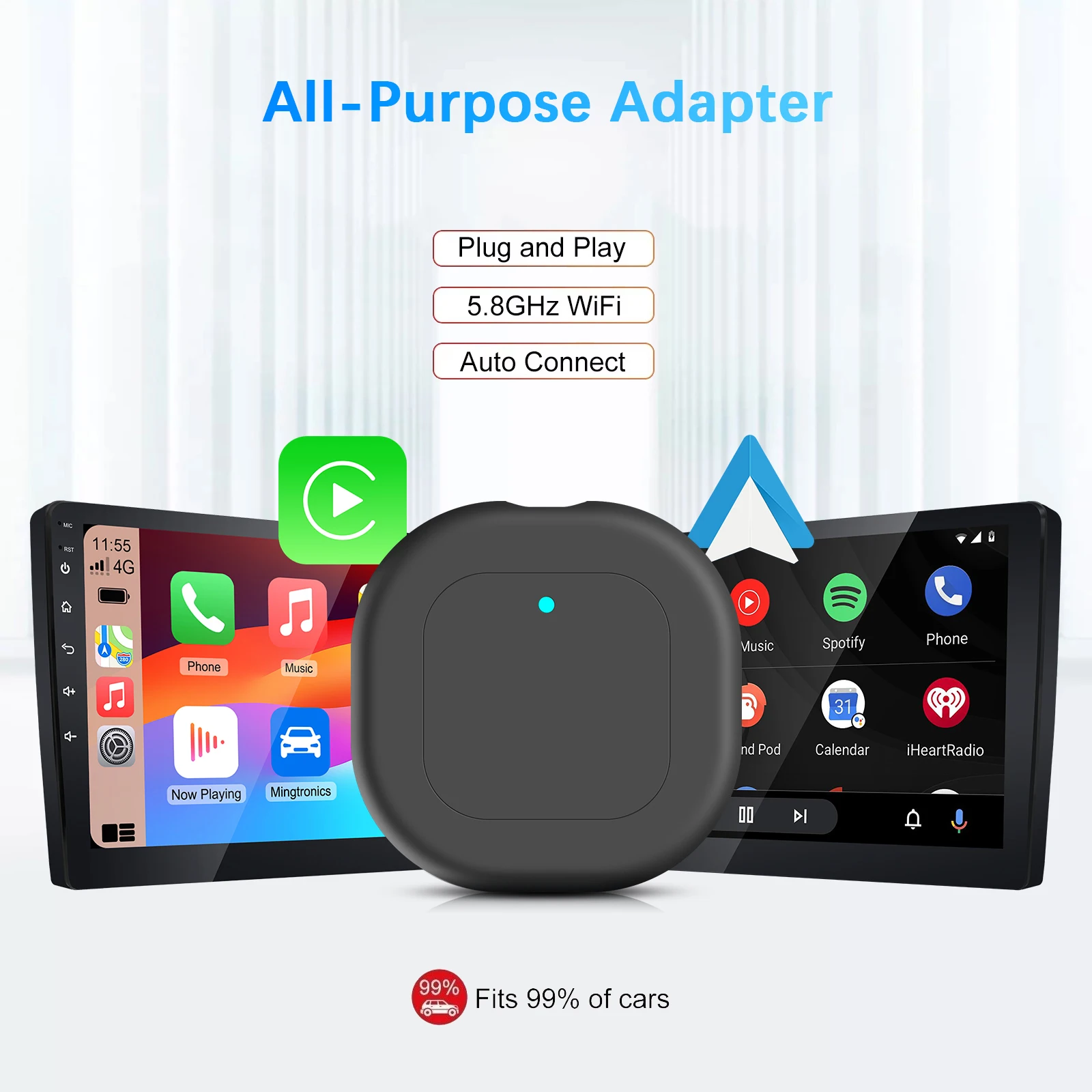 2in1 무선 CarPlay & 안드로이드 오토 어댑터 추가 케이블 5G WiFi BT5.2 플러그 앤 플레이 USB 저장, 도요타 등 99% 차량 호환