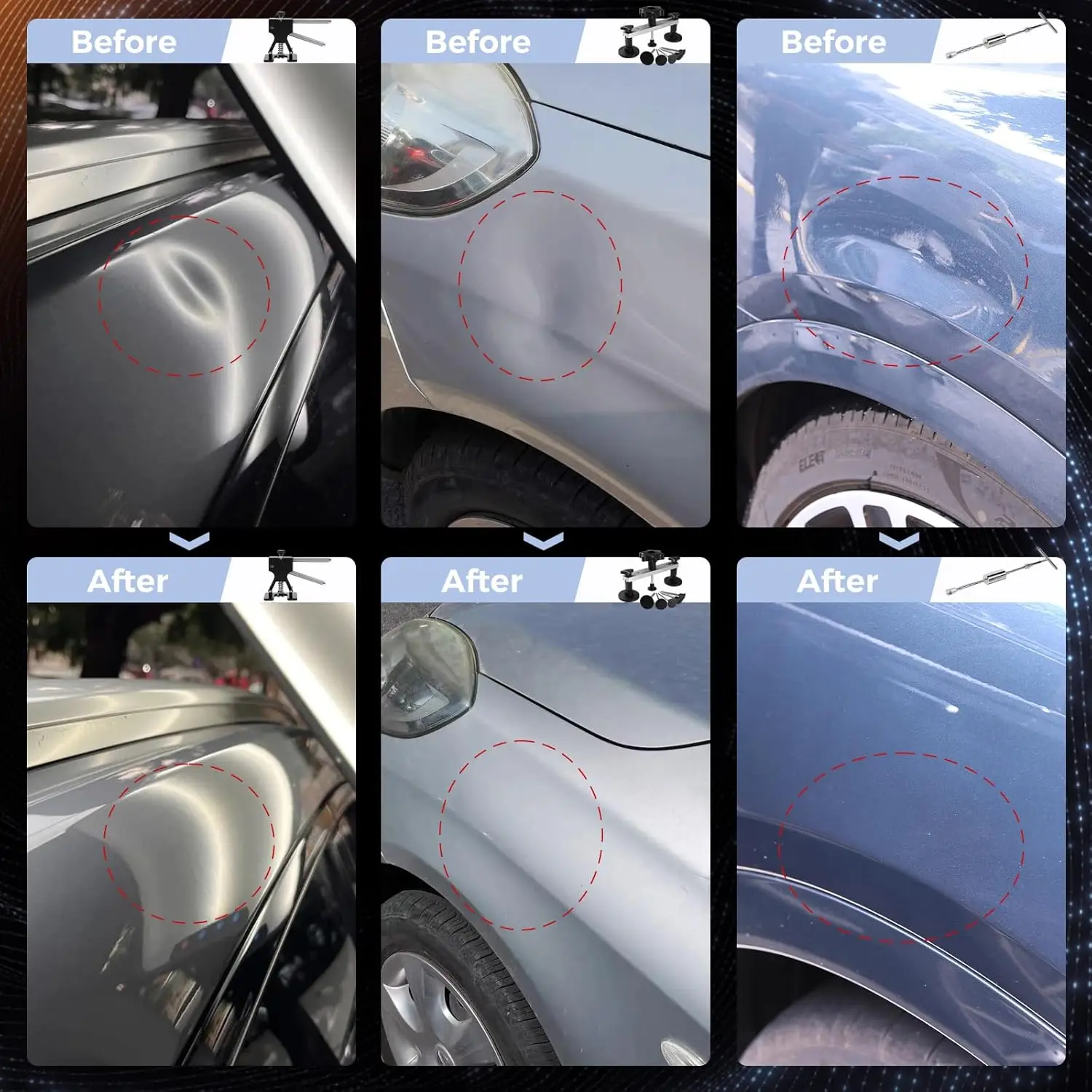 Lackloses Dellenentfernungsset mit Schiebehammer, Dellenheber und Stegzieher für Autos, Motorräder, Kühlschränke – kleine und große Dellen