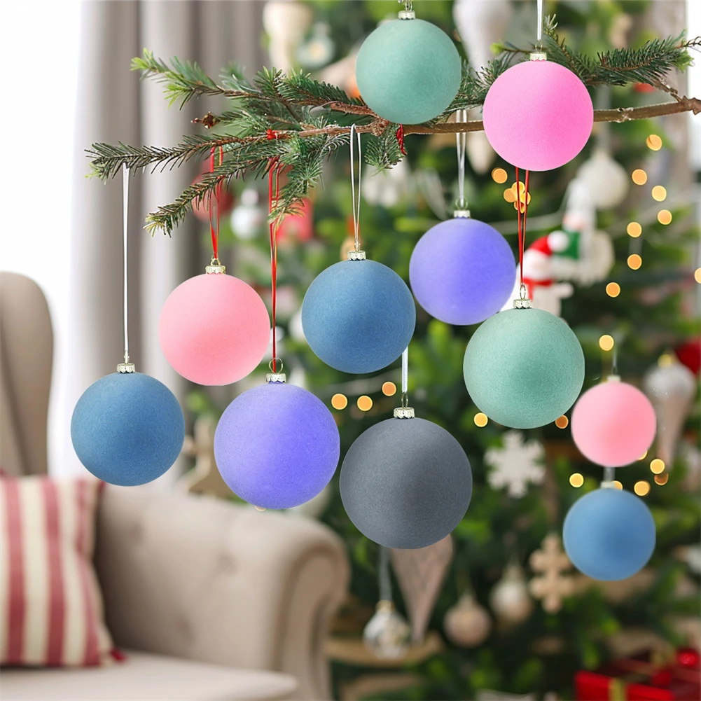 12Pcs 6cm Flocked Christmas Ball Velvet Xmas Tree Hanging Ornaments Decorative For Home Party Christmas Decoration