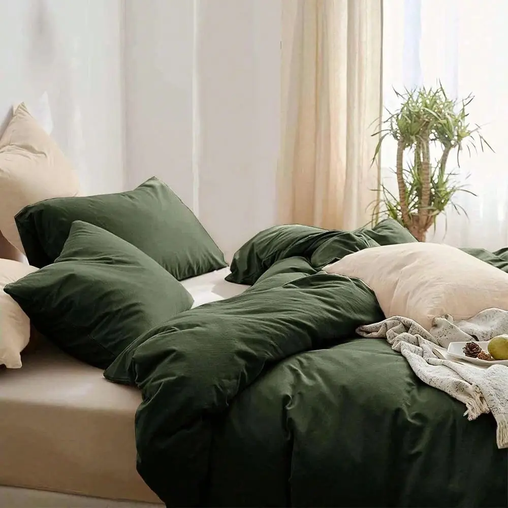 

Olive Green Duvet Cover Twin Size, 3 Pieces Twin XL Soft Weight Quilt Cover Set 1 Neutral Duvet Cover With Zipper Closure And P