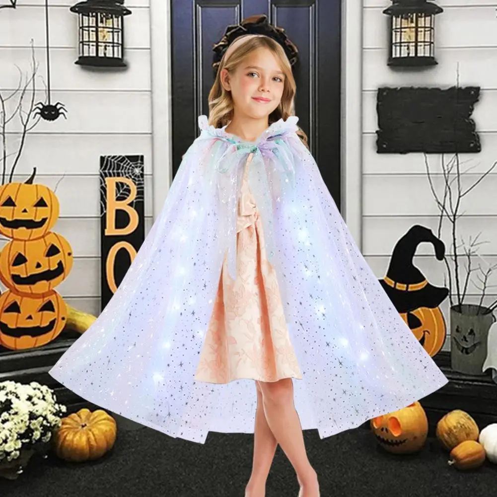 

Sparkling Sequin Costume Sequin Hooded Cloak Led Princess Halloween Cloak for Kids Translucent Mesh Sequin Hooded Costume Poncho