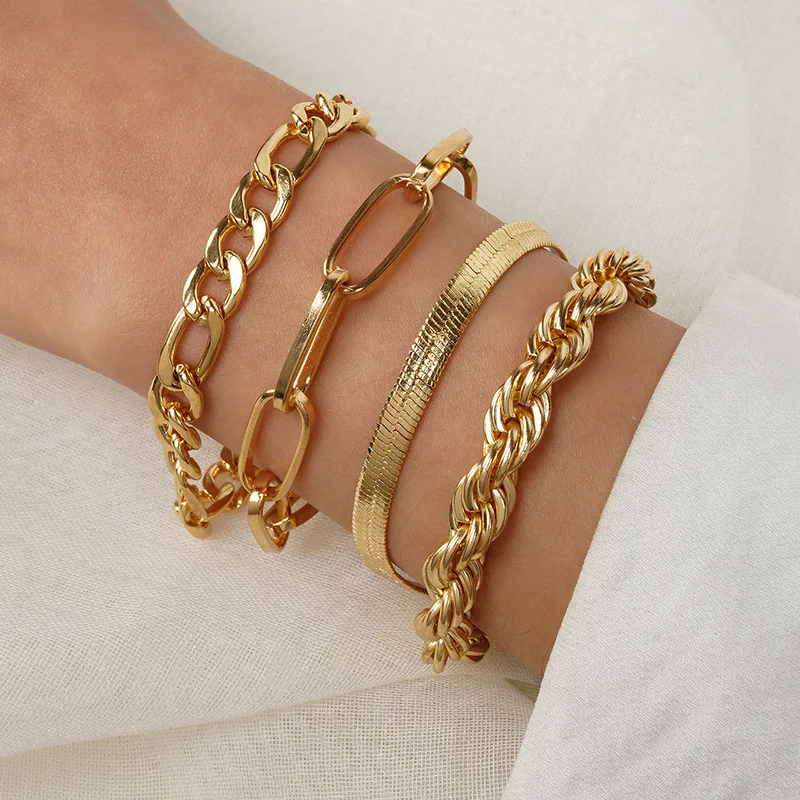 Pulsera de cadena trenzada combinada y variada, pulsera sencilla con cadena en O exagerada y con diseño de hilos entrelazados.