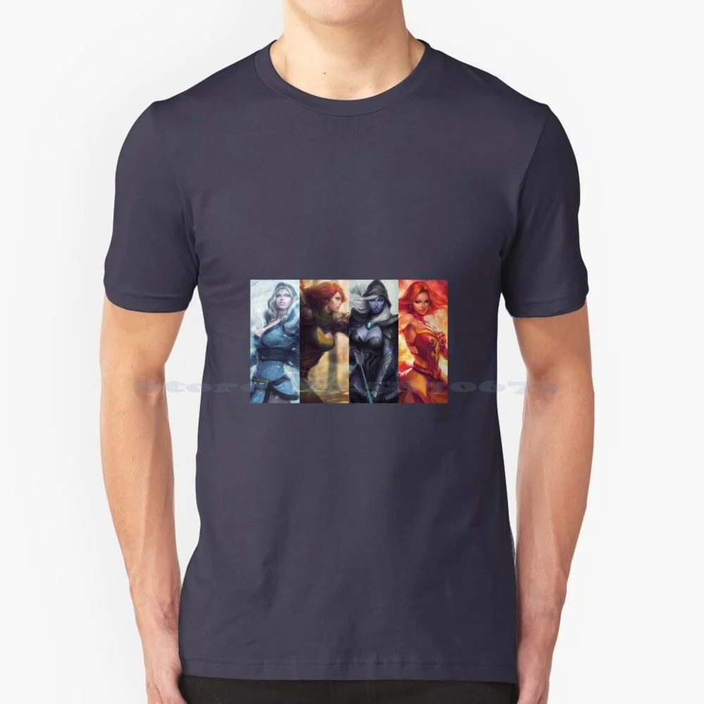 2 Heroes T Shirt 100% Cotton Tee Men Arcana 2 Art Player Fanart Gamer 2 Women Courier Shield 2 Pudge 2 Heroes Mid Or Feed Lina