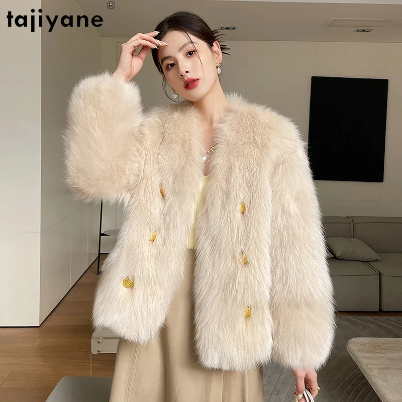 

Tajiyane Natural Fox Fur Coat Women 2023 Autumn Winter Fashion V-neck Real Fox Fur Coats Chic Short Fur Jacket Casaco Feminino