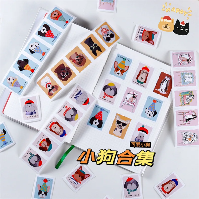 200 Stuks/Rol Cartoon Retro Schattige Hond Afdichting Sticker Diy Pvc Laptop Stickers Decoratie Stiker Beloning Cadeau Speelgoed