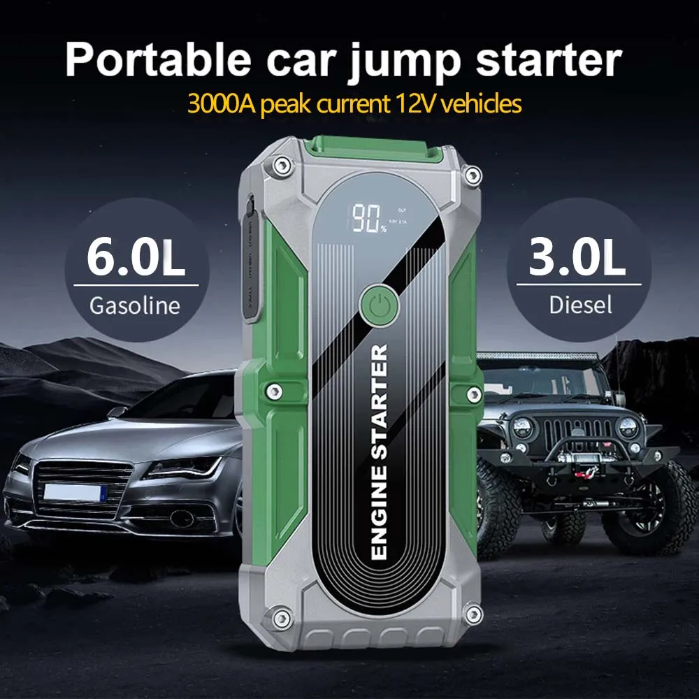 

3000A Портативный автомобильный аварийный стартер Многофункциональное зарядное устройство для аварийного автомобильного мобильного питания Автомобильный мобильный источник питания подходит для стартера бензина и дизель