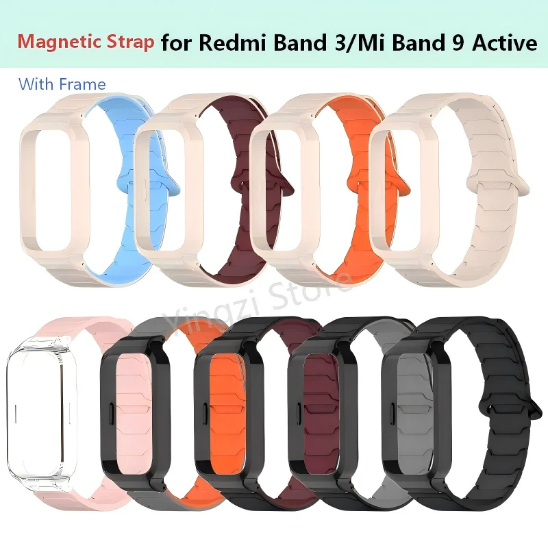 Pulseira Magnética + Estrutura de PC para Redmi Band 3, Capa de Substituição para Mi Band 9, Acessórios para Pulseira Ativa