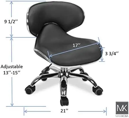 Mayakoba Umi-Tabouret Court Noir avec Siège Roulant Réglable, Idéal pour Salle de Jeux pour Enfants, user inage à Domicile, Recommande de 13 à 15 Pouces