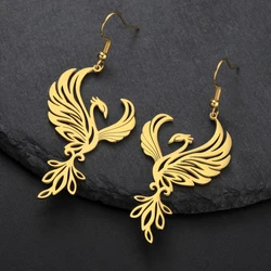 My Shape Phoenix Drop Earrings for Women Beautiful Fire Bird Animal Dangle Earring Stainless Steel Fashion Jewelry Mother's Day