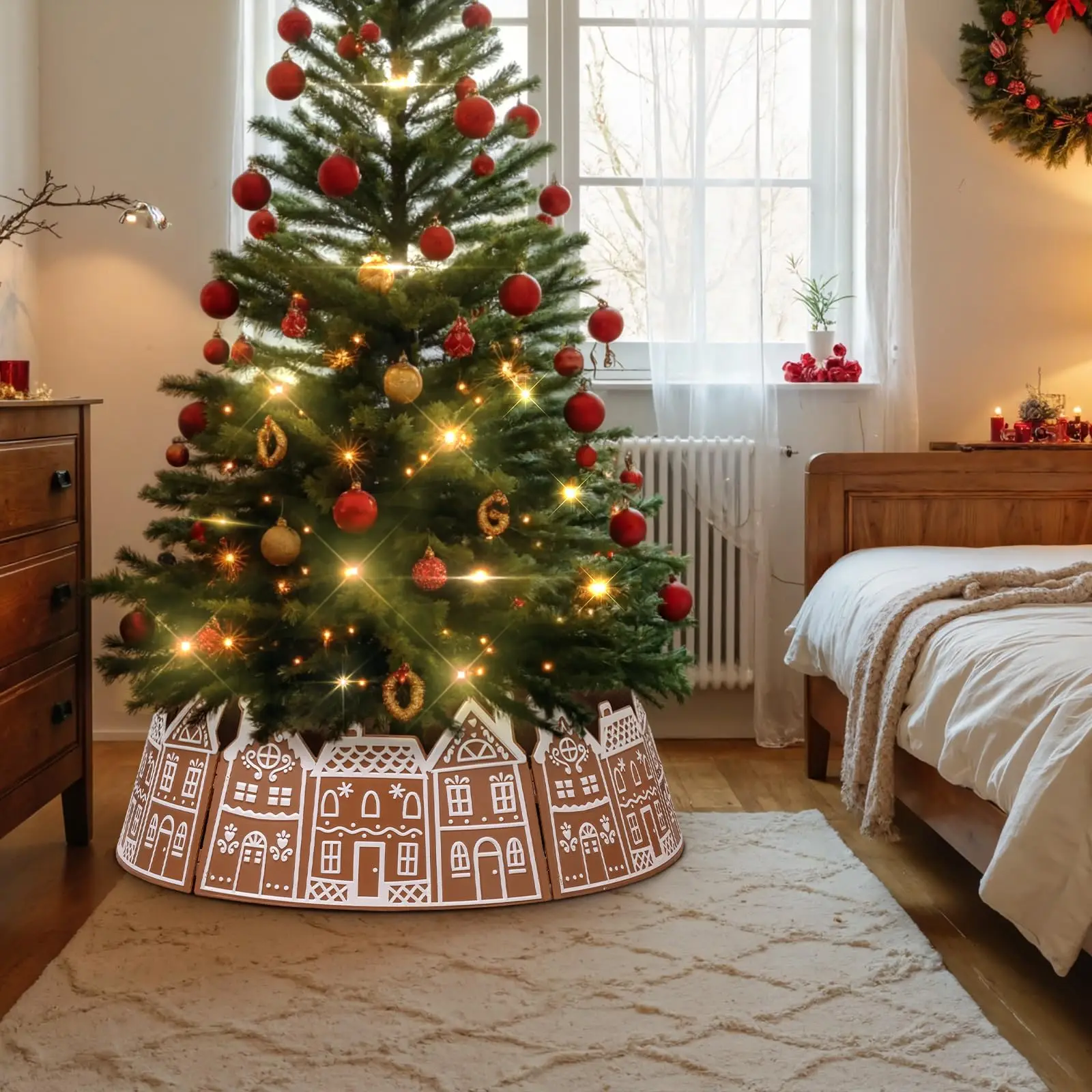 الزنجبيل منزل شجرة عيد الميلاد طوق 28 بوصة الزنجبيل الخبز البيت البلاستيك شجرة عيد الميلاد حلقة طوق لأشجار عيد الميلاد في الأماكن المغلقة #2