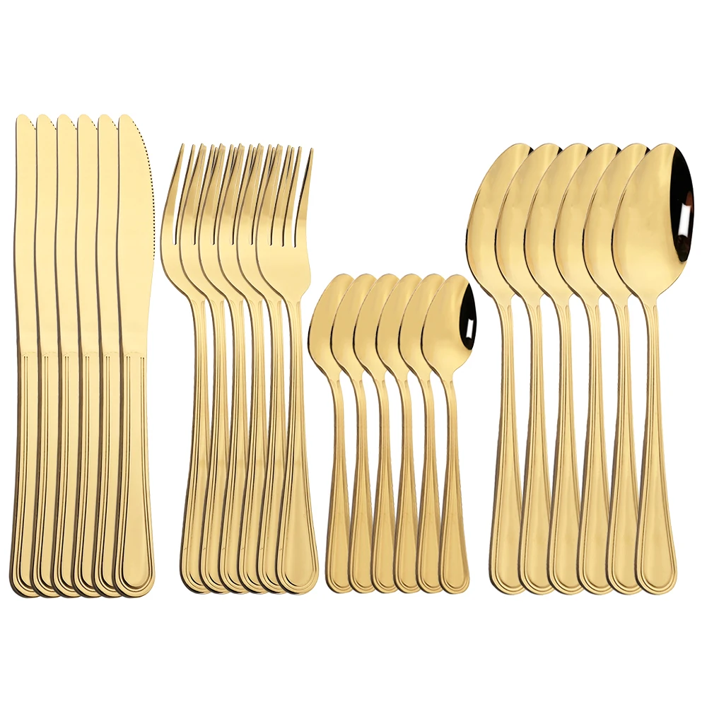 

24Pcs Gold Dinnerware Set Stainless Steel Tableware Knife Fork Spoon Classic Silverware Western Cutlery Mirror Flatware Set