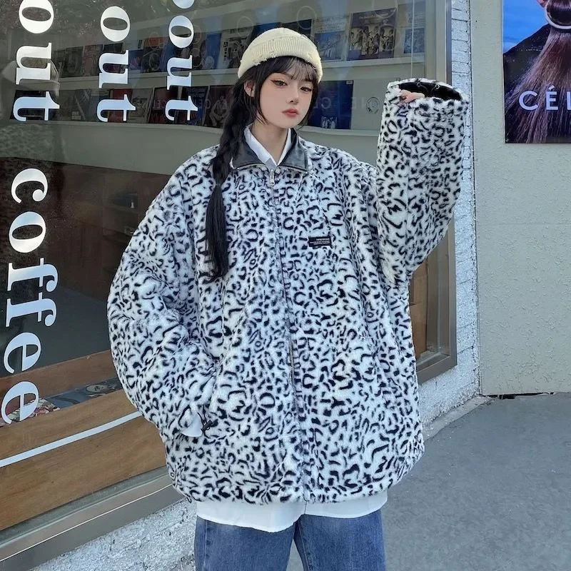 2023 New Double Faced Leopard Pattern Thickened Plush Coat Women\'s Vintage Leather Co Student Cotton Coat Cotton Coat Fashion