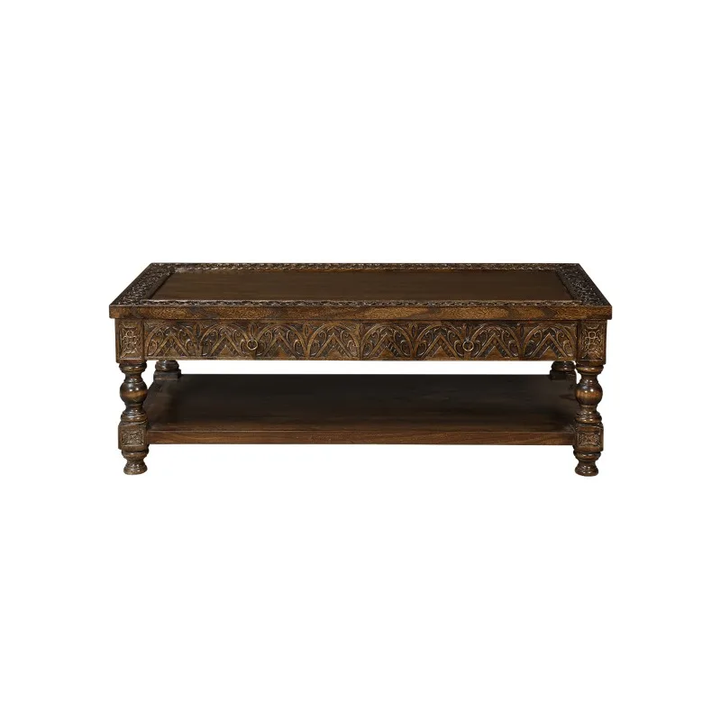 

Solid wood coffee table hotel living room carved tea table new Chinese elm furniture