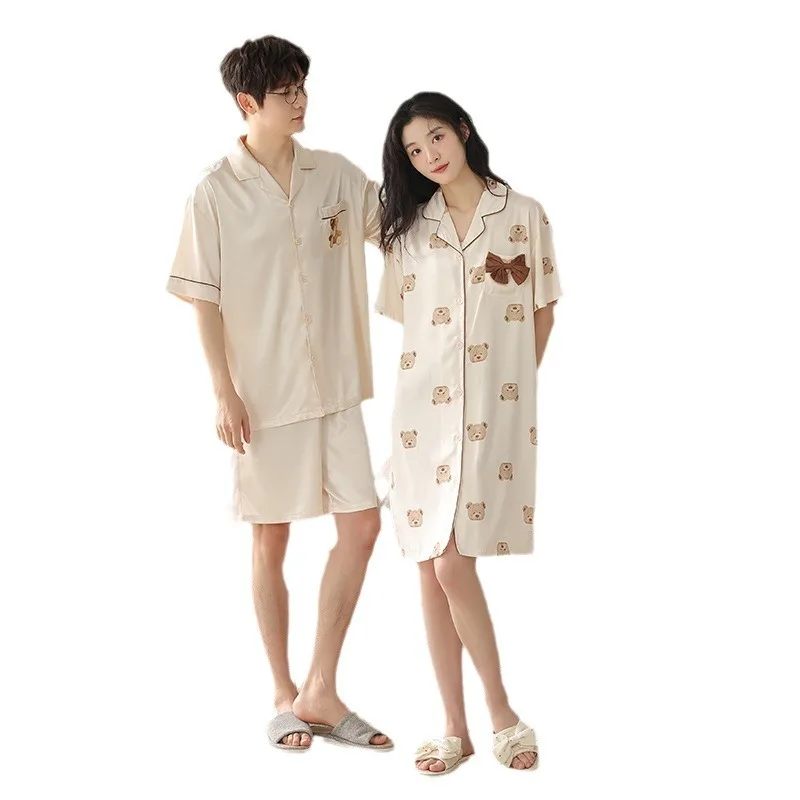 Pyjama d'été en forme d'ours pour couple, vêtement de nuit, short, chemise de nuit, 138 pièces