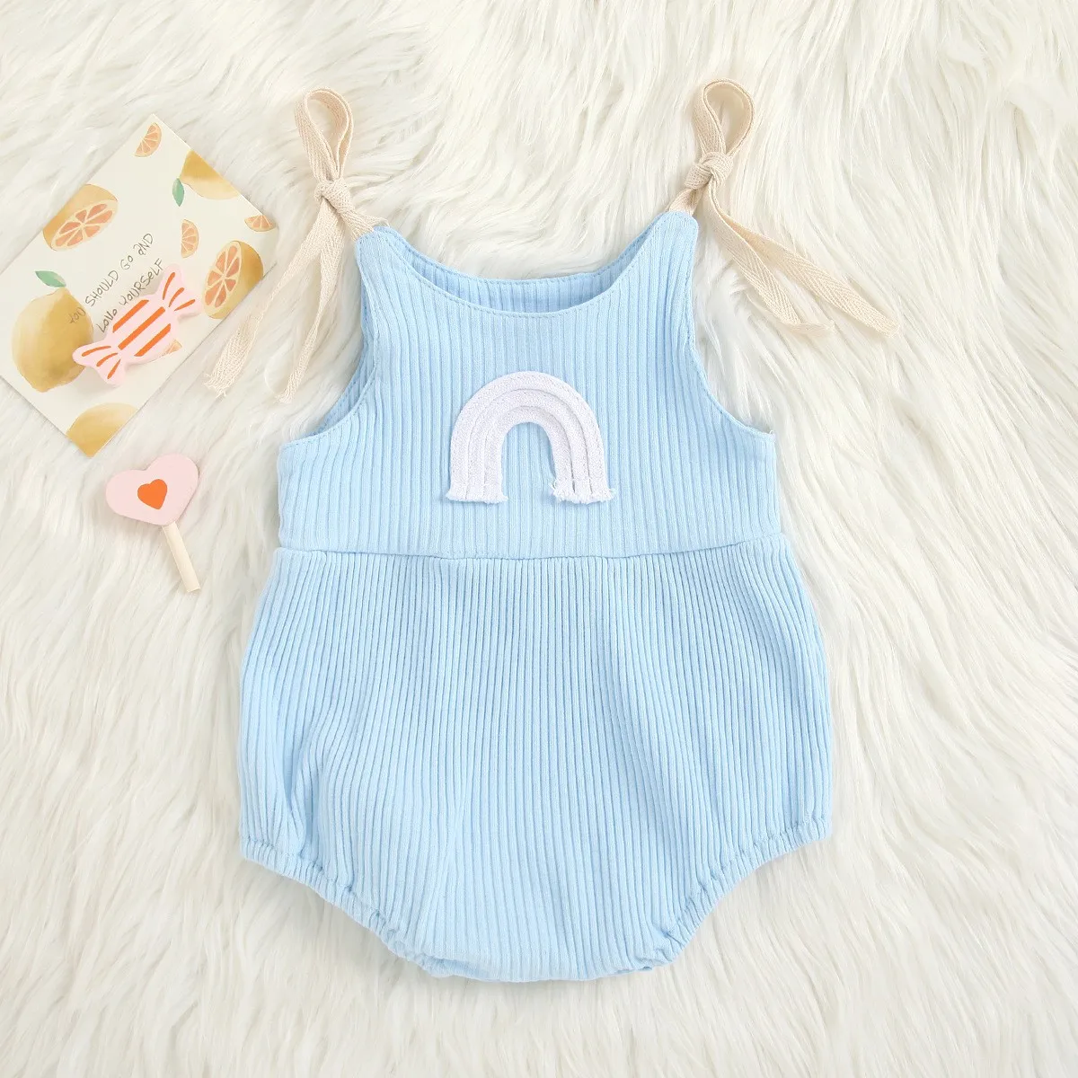 Summer Unisex Baby Rainbow Embroidered Backless Triangular Bodysuit Casual Fashion