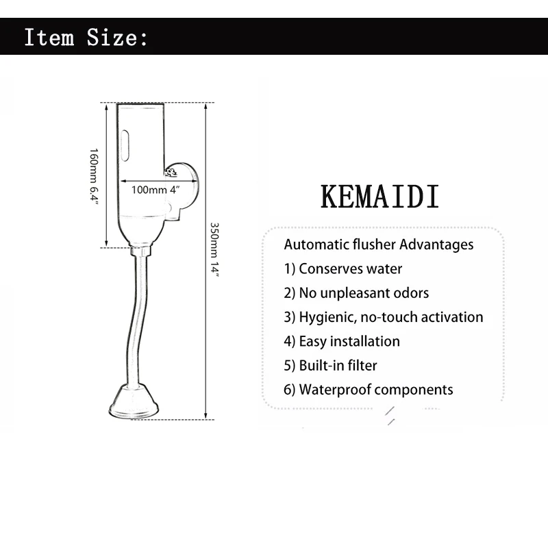 Imagem -06 - Kemaidi-válvula de Descarga Automática do Toalete Sensor Automático Válvula de Descarga do Mictório Economia de Água Montado na Parede Torneira Infravermelha Inteligente