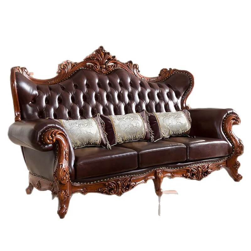 

American solid wood sofa, living room type European leather sofa