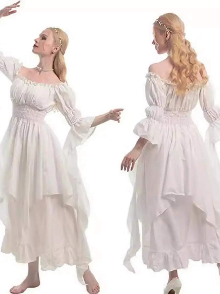 

Длинный костюм на Хэллоуин с застежкой на талии в стиле Ренессанс, средневековый костюм для суда, женская этническая сценическая одежда, материал из полиэстера