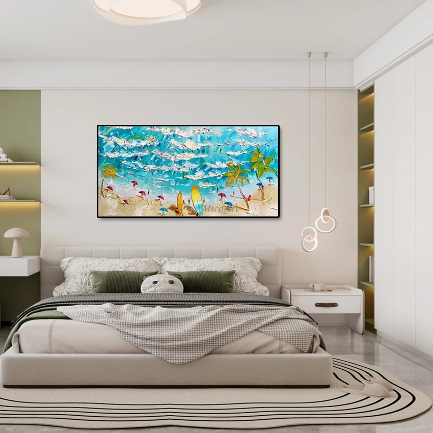 

Пляжный пейзаж, абстрактные картины, акриловое текстурированное украшение, холст, рисунок, пейзаж, художественная стена, безрамное морское волновое поступление
