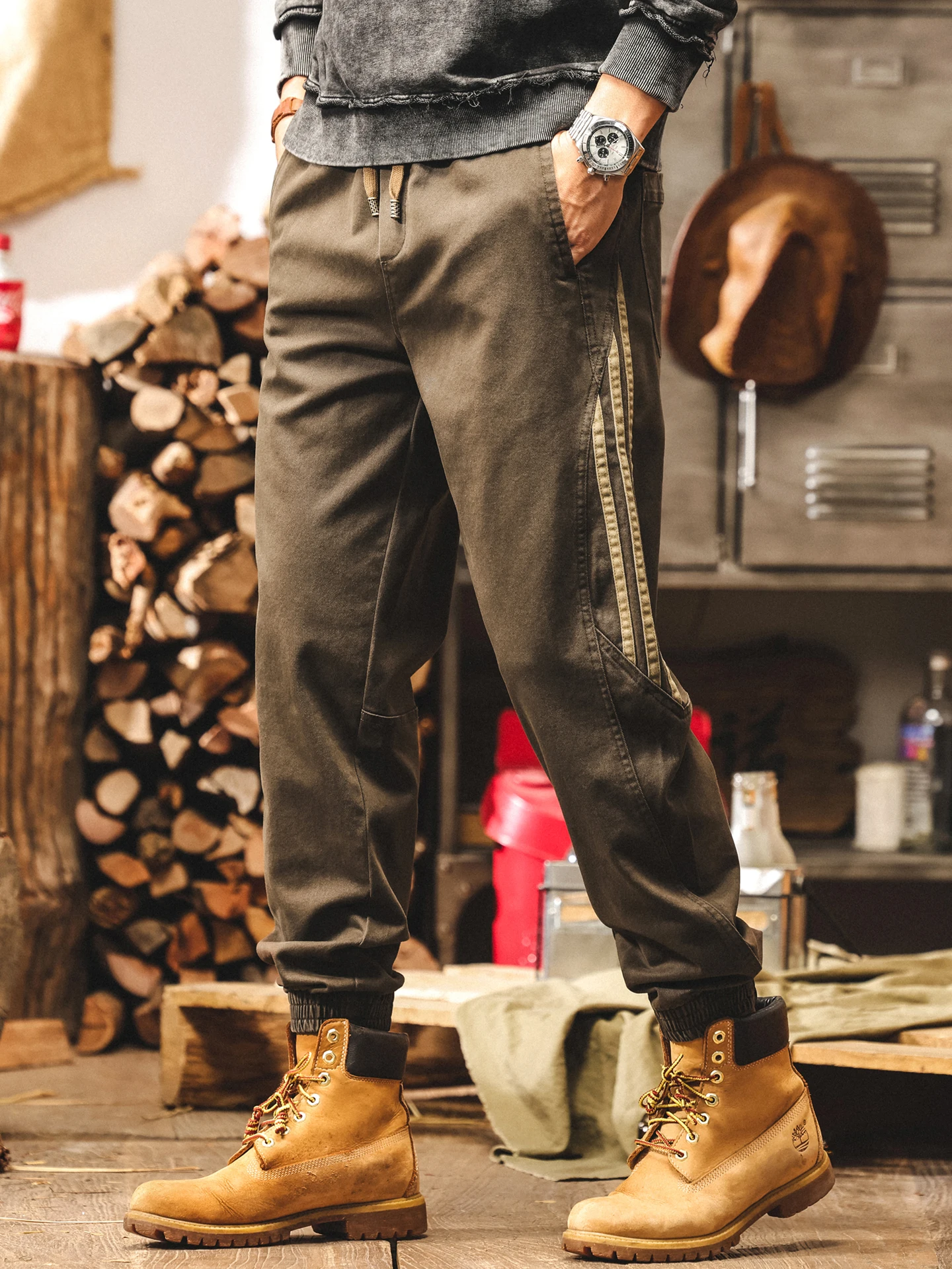 

American Retro Workwear Pants Men's New 2025 Casual Loose Trousers Trendy Tee-Stripes Loose-Fit Cuffed Trousers