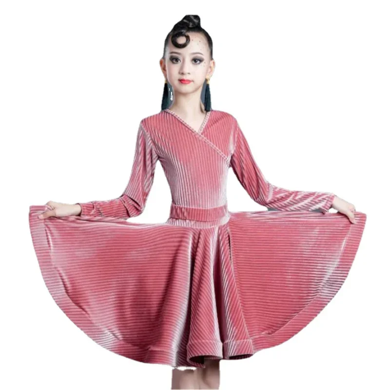 Ropa de baile Cha para niños, vestido de práctica latina, Otoño Invierno, vestido de baile latino para niñas, traje de baile de salón de baile de Samba de manga larga