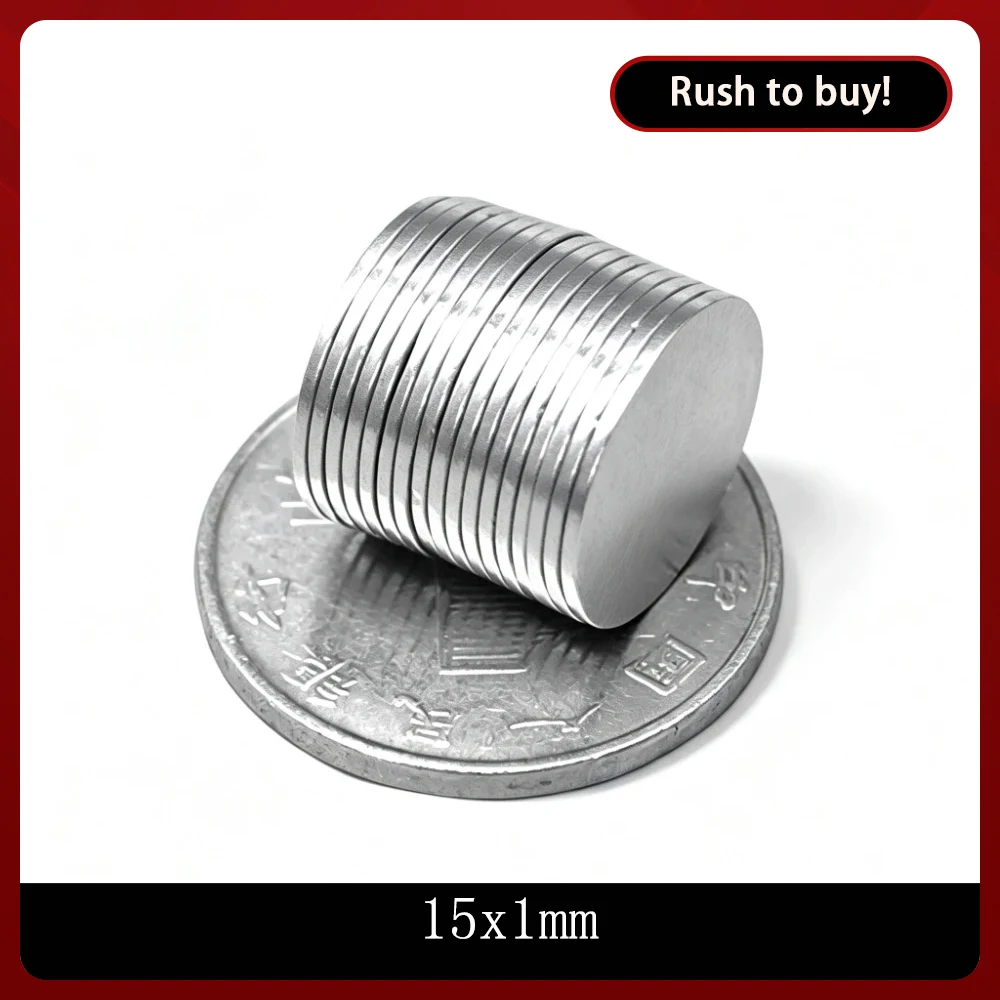 15x1 mm Powerful Round Magnets 15mmx1mm Bulk Sheet Neodymium Magnet Disc 15x1mm Permanent NdFeB Magnet Strong 15*1 mm