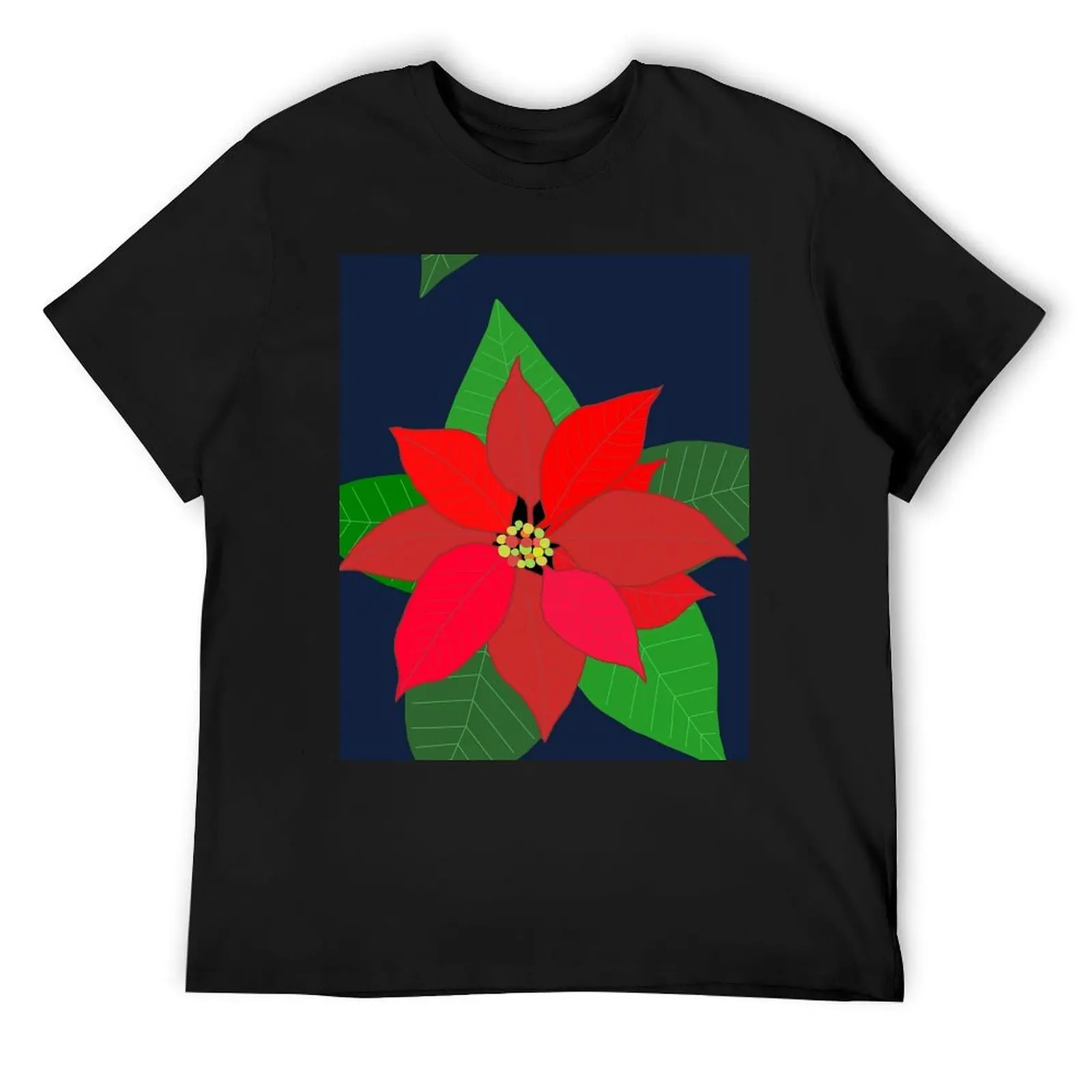 Red Poinsettia Christmas Flower T-Shirt customizeds graphic tee shirt Men's cotton t-shirt