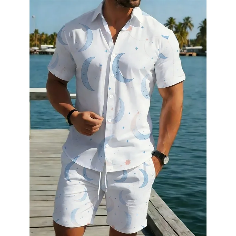 Herren Bedrucktes Polyester-Hemd-Shorts-Set Atmungsaktiv Bequem Weiß …